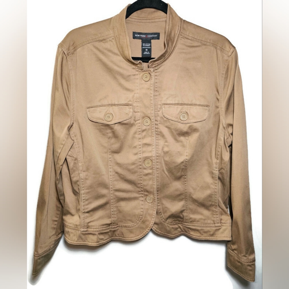 Vintage New York And Company Stretch Khaki Brown Jacket Women's Size 18 EUC